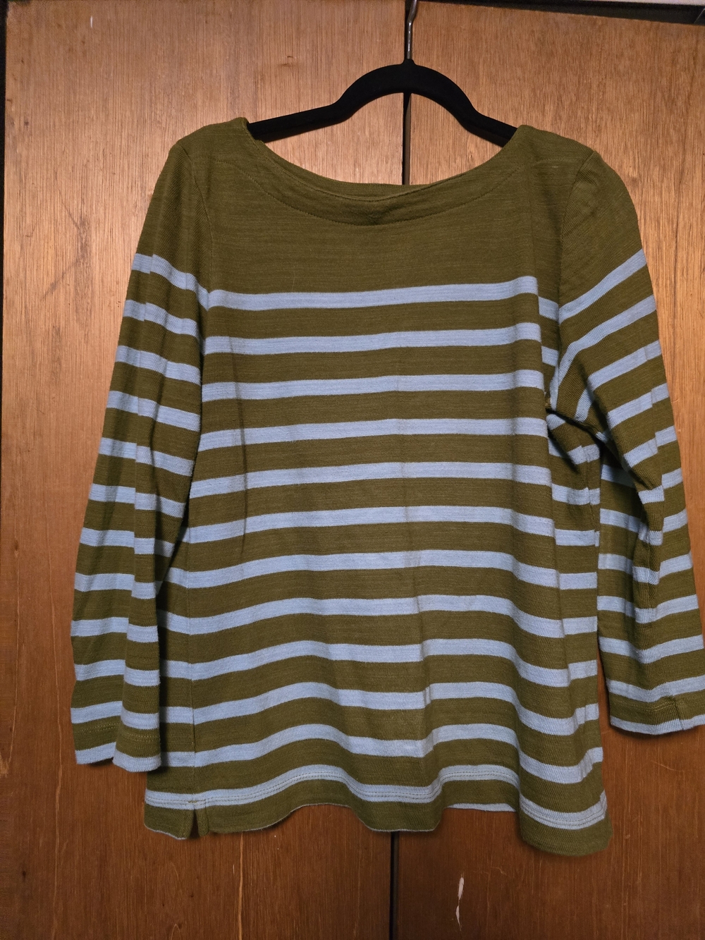 LOFT Olive Green & Light Blue Striped Long-Sleeve Top